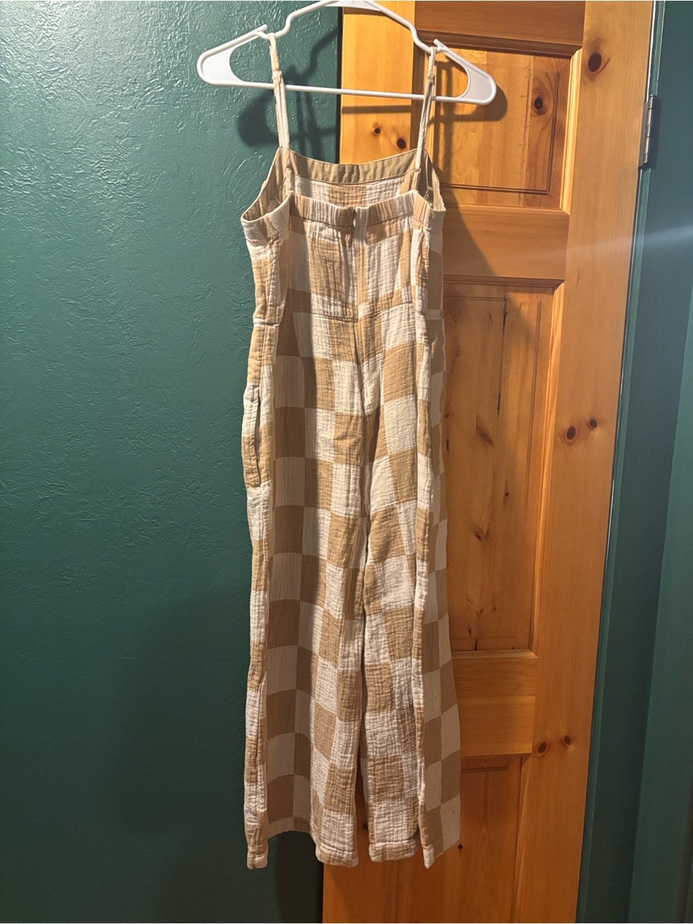 Brixton Beige and White Checkered Linen Jumpsuit - Picture 3 of 4